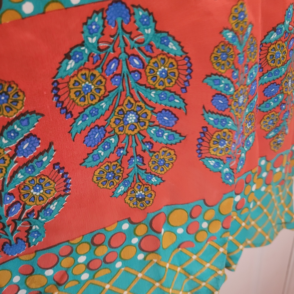 Tolani Nisha Teal and Orange Tunic Dress 100% Silk Sz Medium - Picture 2 of 10